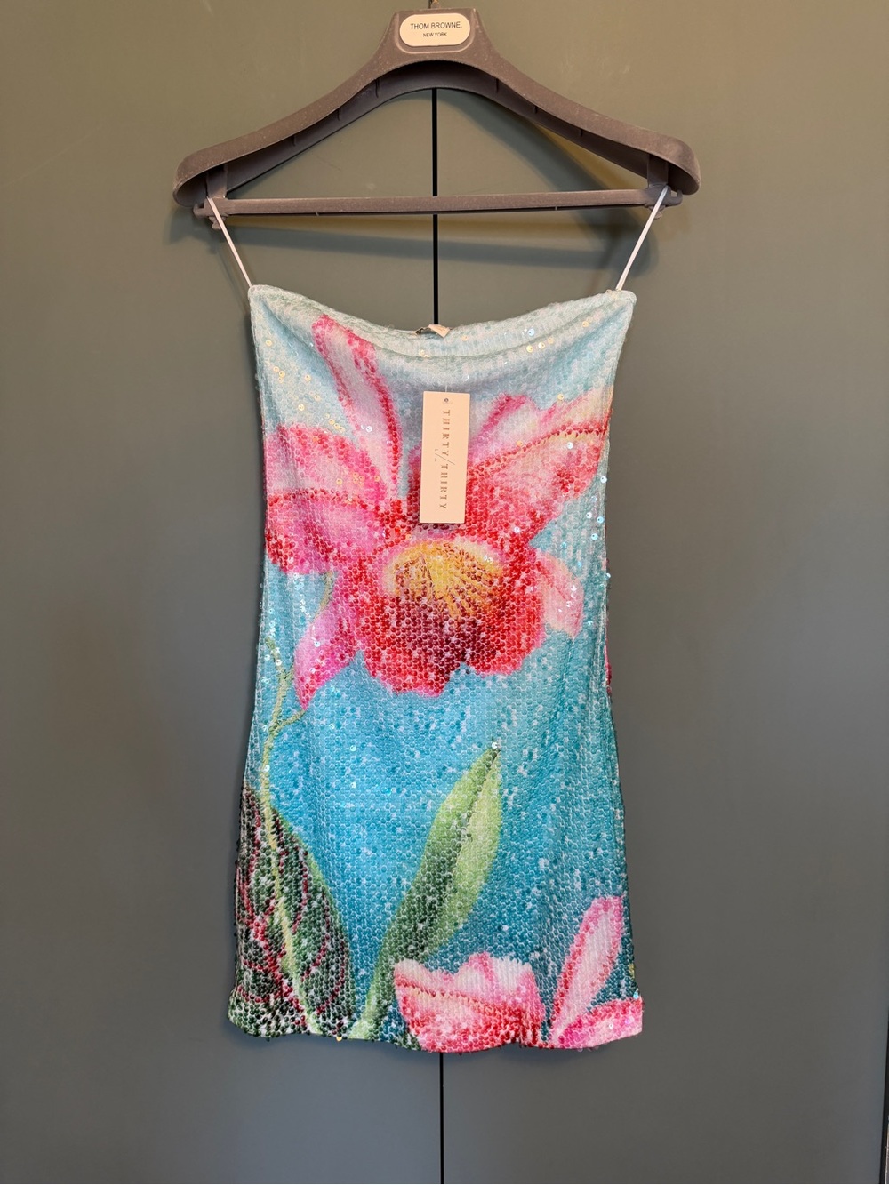 Nwt Thirty Thirty floral sequin strapless mini dress size S
